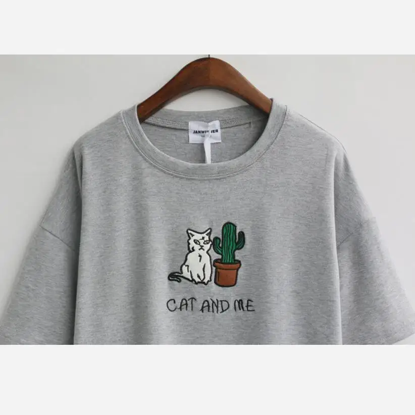 Zuolunouba Harajuku T Shirt Women Korean Style T-shirt Tee Kawaii Cat Embroidery Cotton Tops Shirt Camiseta Feminina Hot Sales
Zuolunouba Harajuku T Shirt Women Korean Style T-shirt Tee Kawaii Cat Embroidery Cotton Tops Shirt Camiseta Feminina Hot Sales