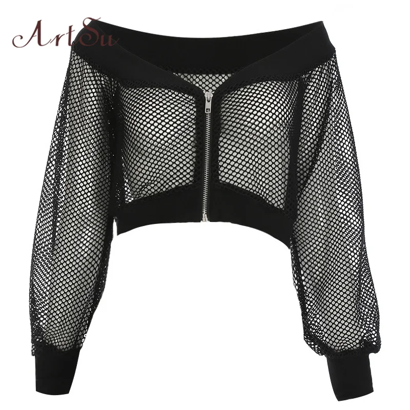 ArtSu Summer 2020 Black Mesh Top Long Sleeve Off Shoulder Sexy Club Wear Short T-shirt Fitness Crop Top Streetwear ASTS20416
ArtSu Summer 2020 Black Mesh Top Long Sleeve Off Shoulder Sexy Club Wear Short T-shirt Fitness Crop Top Streetwear ASTS20416