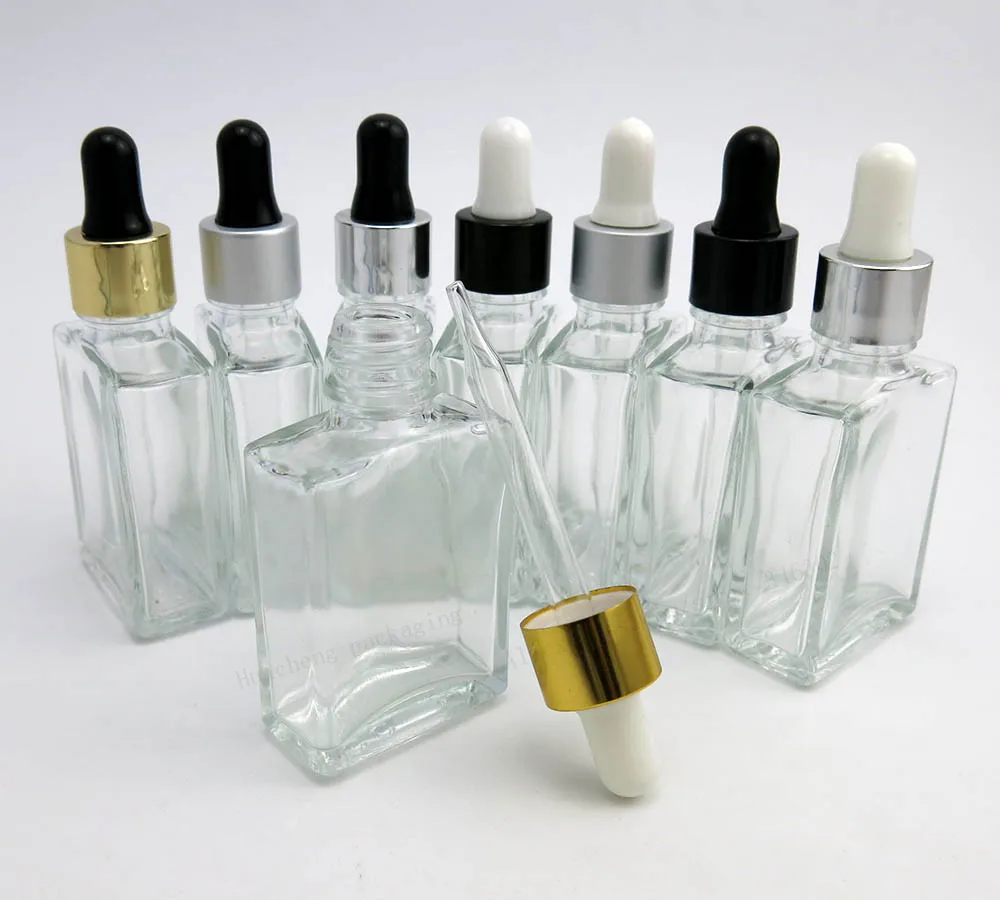 

30 мл пустые прозрачные квадратные стеклянные бутылки капельница для глаз ароматерапия парфюм 1 унций прозрачные стеклянные капельницы фла...