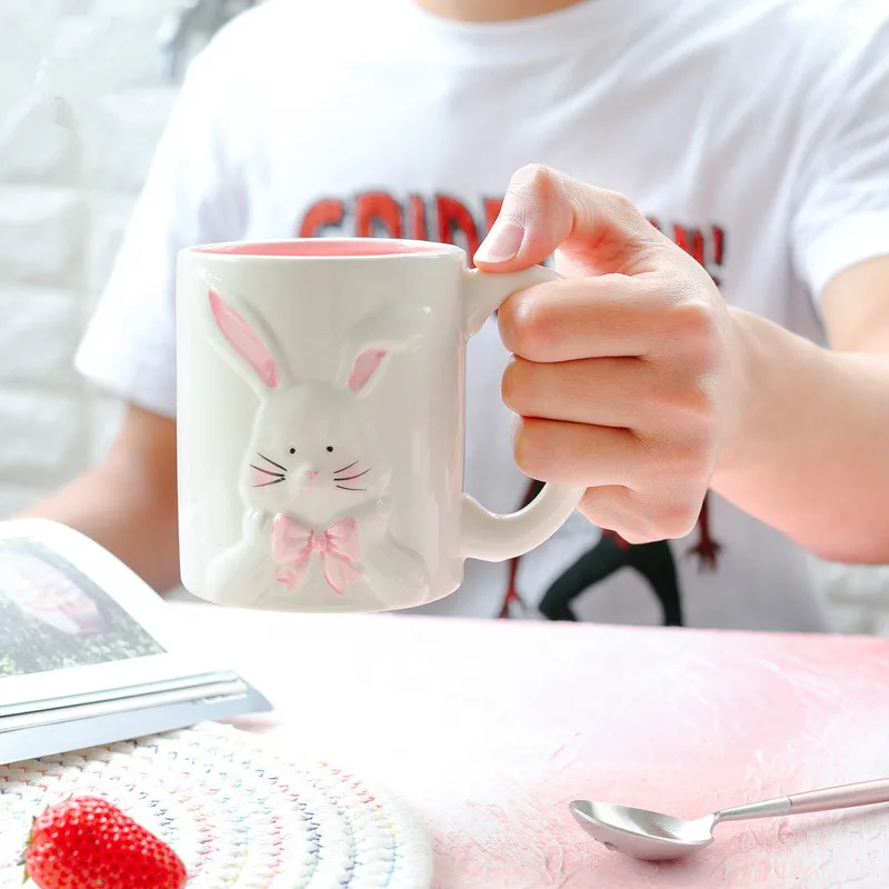 Фото Креативная кружка с мультяшным рисунком милый розовый кролик - купить