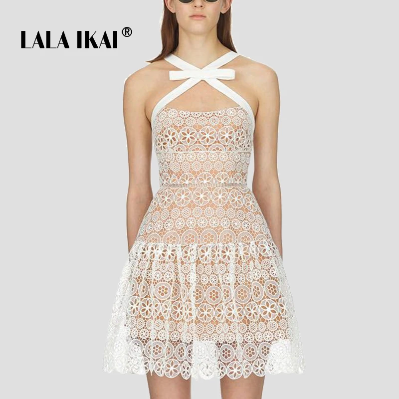 LALA IKAI/2018 г. брендовые Для женщин летние платья сексуальные кружева рукавов платье