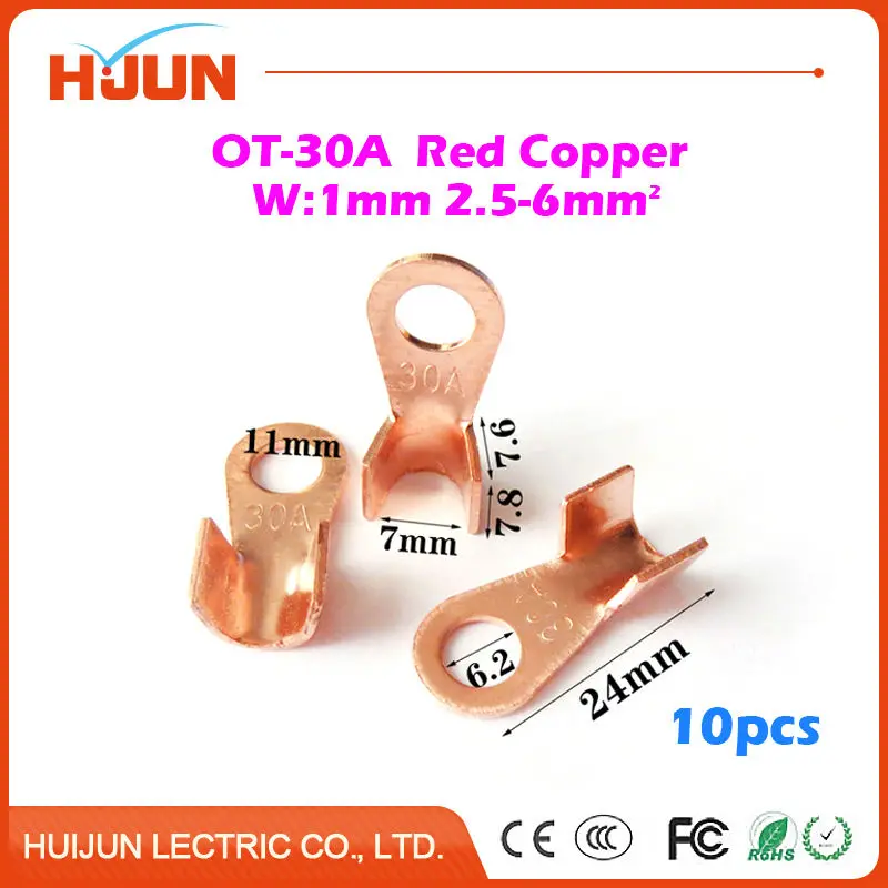 10pcs/lot OT-30A 6.2mm Dia Red Copper Circular Splice Crimp Terminal Wire Naked Connector for 2.5-6 Square Cable
10pcs/lot OT-30A 6.2mm Dia Red Copper Circular Splice Crimp Terminal Wire Naked Connector for 2.5-6 Square Cable