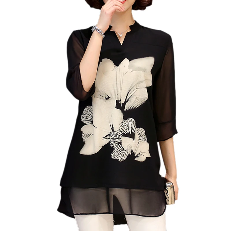 2018 большой Размеры XL 5XL Blusas Femininas женские топы элегантный Lotus печати шифон блузка