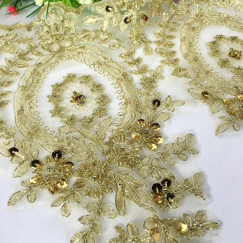 0.5Yd 32cm Super wide gold car bone beaded sequins lace wedding gauze embroidered dress water soluble lace accessories SC054
0.5Yd 32cm Super wide gold car bone beaded sequins lace wedding gauze embroidered dress water soluble lace accessories SC054