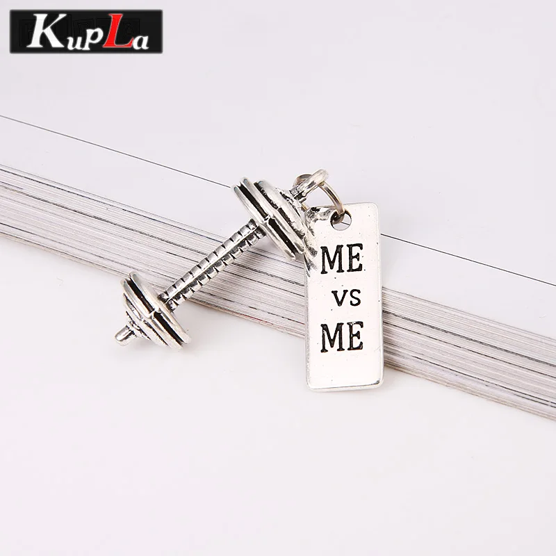 Vintage Silver Metal Dumbbell Letter Tag Charms for Jewelry Making Diy Sports Pendant 10pcs C5867 | Украшения и аксессуары