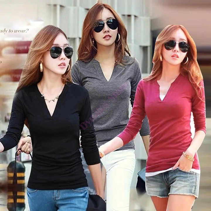 New Fashion Female Casual V-neck Roll Up Long Sleeve Shirts Blouses Top Blusas For Women 10 Colors SV11 |