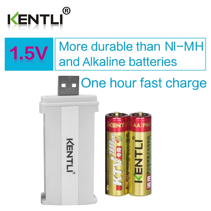 Оптовая продажа с фабрики прямые продажи 2 шт. KENTLI 1 5 v AA PK5 2800mWh литий полимерная