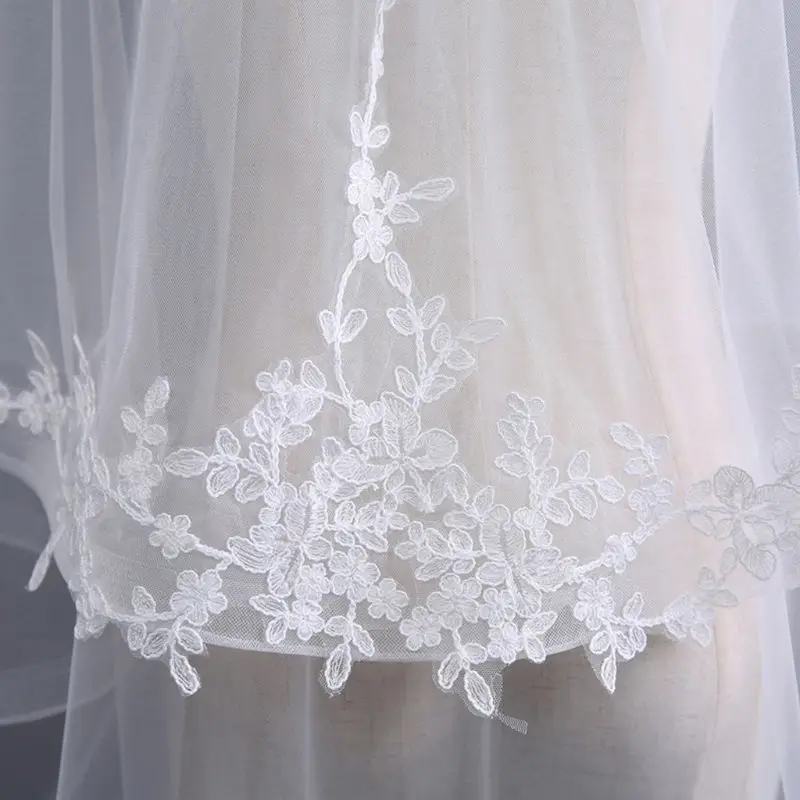 2 Tier Double-Layer Womens Tulle Fingertip Length Wedding Veil Embroidered Leaves Applique Wide Wavy Trim Bridal Veil With Comb
2 Tier Double-Layer Womens Tulle Fingertip Length Wedding Veil Embroidered Leaves Applique Wide Wavy Trim Bridal Veil With Comb
