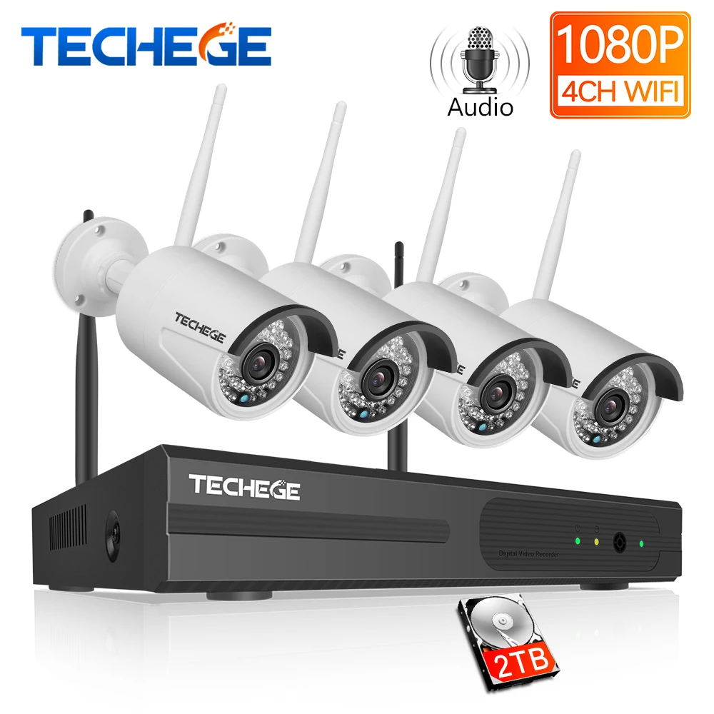 IP камера видеонаблюдения Techege 4 канала Wi Fi NVR 1080P IP66 водонепроницаемая|system camera|system