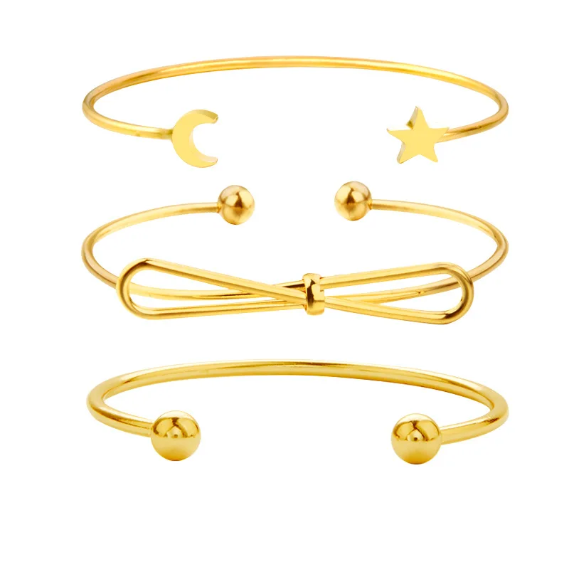 Упаковка из 3 регулируемых браслетов со звездами/луной, рельефный дизайн с бантом, полированный золотой тон
Упаковка из 3 регулируемых браслетов со звездами/луной, рельефный дизайн с бантом, полированный золотой тон