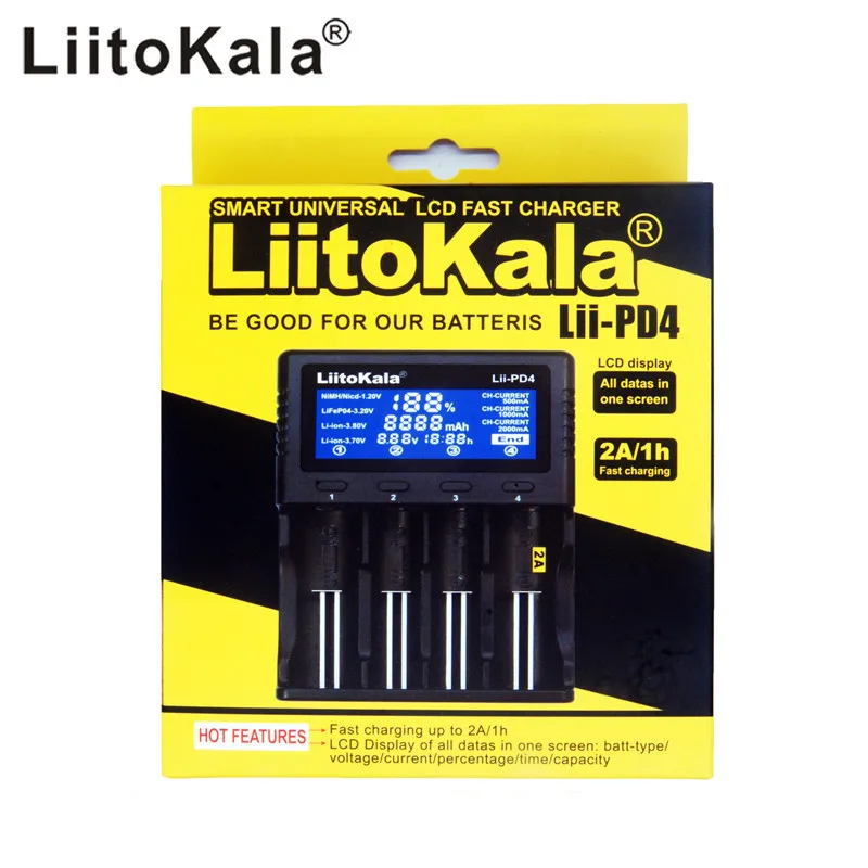 LiitoKala Lii PD4 батарея зарядное устройство 18650 26650 21700 4 Слот литий/Ni MH ЖК дисплей