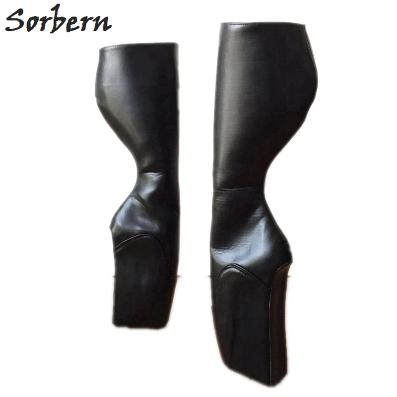 

Sorbern Custom Wide Calf Black Matte Knee High Boots Ballet Wedge High Heel Womens Shoes Size 42 Sexy Boots Heels Runway Shoes