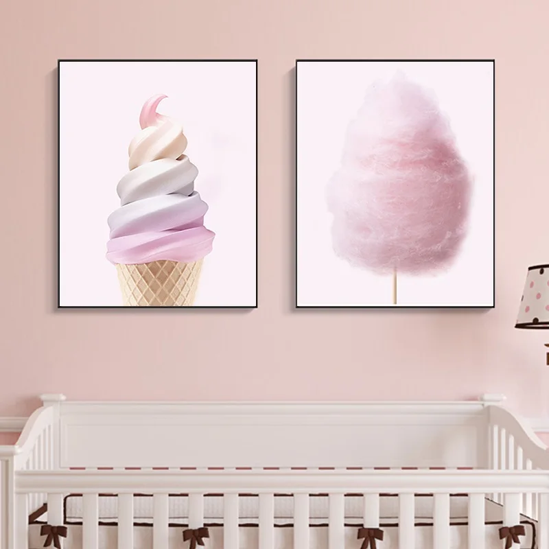 Фото Скандинавские постеры и принты розовое мороженое хлопок конфеты холст картина