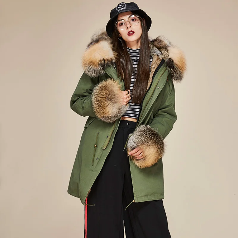 Женское пальто с капюшоном и воротником из лисьего меха теплая зимняя парка