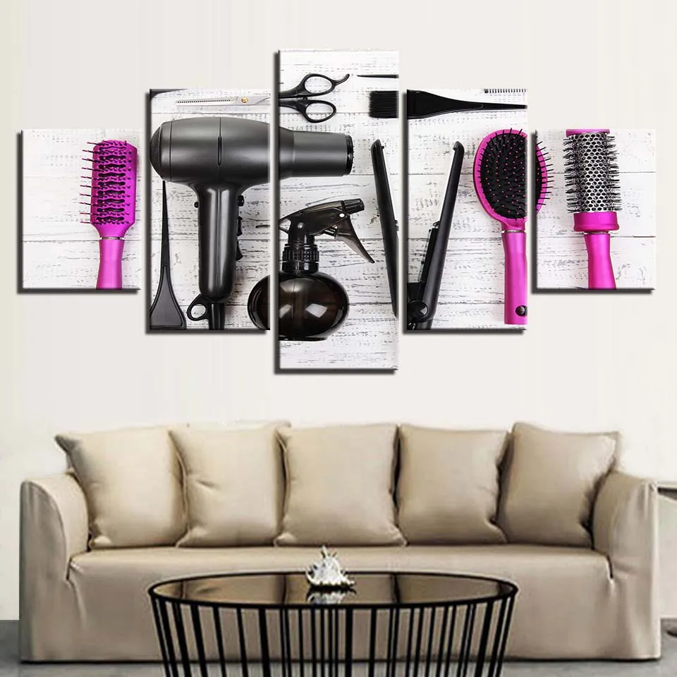 Modern Canvas Picture Wall Art 5 Pieces Hair Dryer Comb Scissors Modular Poster HD Printed Frameless Paintings Home Decoration
Modern Canvas Picture Wall Art 5 Pieces Hair Dryer Comb Scissors Modular Poster HD Printed Frameless Paintings Home Decoration
