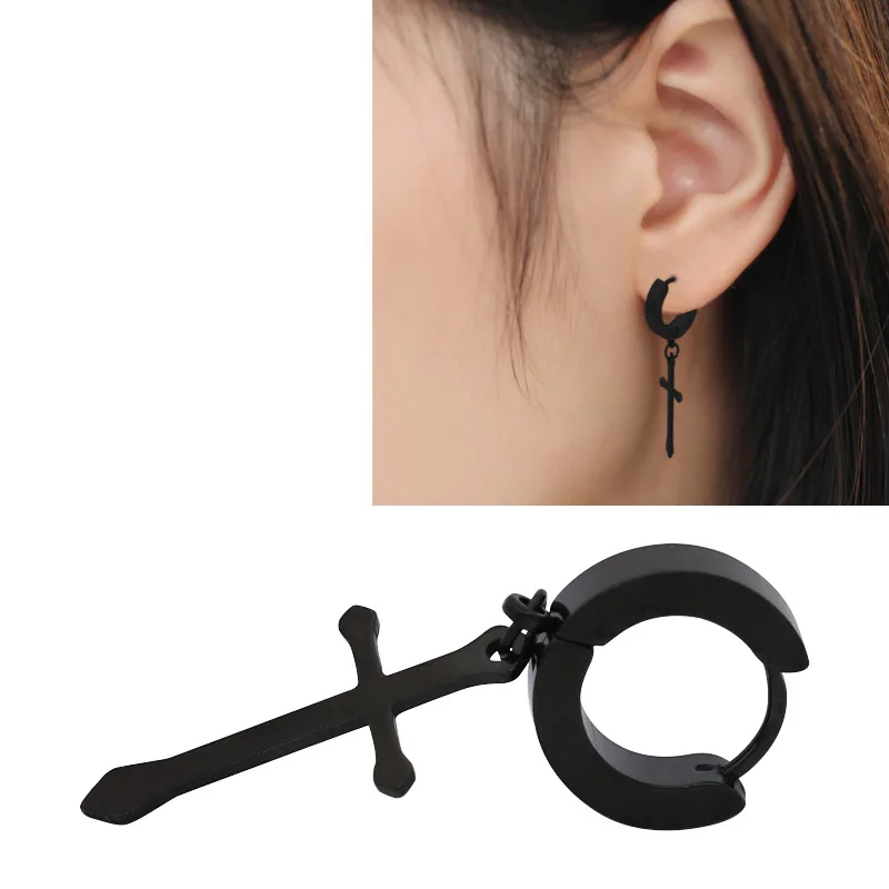 12pcs/lot Surgical Stainless Steel with dangle Cross hoop Earring Backing Punk Crosses Men womens Earrings body piercing Jewelry | Украшения