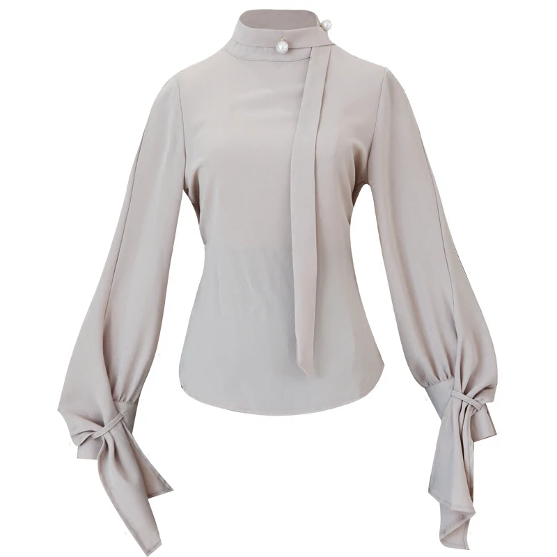 New 2018 autumn chiffon blouse with small nail bead neck turtleneck han edition OL combination sleeve joker
New 2018 autumn chiffon blouse with small nail bead neck turtleneck han edition OL combination sleeve joker