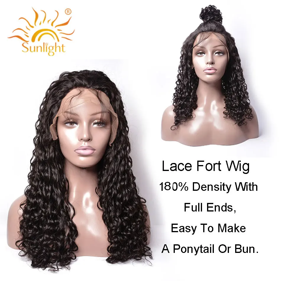 Sunlight Lace Front Wig Plucked Remy Indian Water Wave Human Hair Wigs Natural Black For Women With Baby | Шиньоны и парики