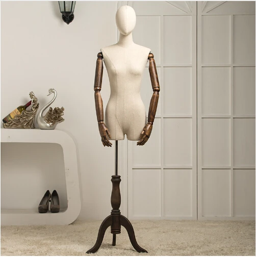 High quality props female half body mannequin vintage wood base women fabric mannequin with wooden arms
High quality props female half body mannequin vintage wood base women fabric mannequin with wooden arms