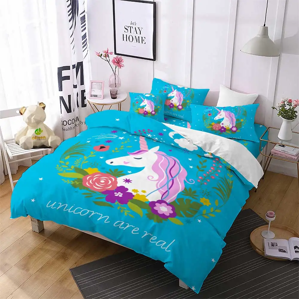 Unicorn Kids Bedding Set Cartoon Duvet Cover Set Single Rose Heart Girls Home Textiles 3-Piece Colorful Printed Bedclothes F
Unicorn Kids Bedding Set Cartoon Duvet Cover Set Single Rose Heart Girls Home Textiles 3-Piece Colorful Printed Bedclothes F