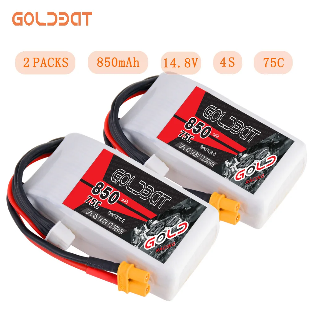 Фото Литий полимерный аккумулятор GOLDBAT 850 мАч 2 блока для FPV 4S LiPo 14 8 в 75C с разъемом XT30