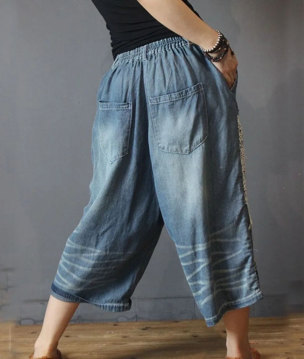 YESNO P44 Для женщин джинсовые штаны Повседневное свободные цветочной вышивкой
