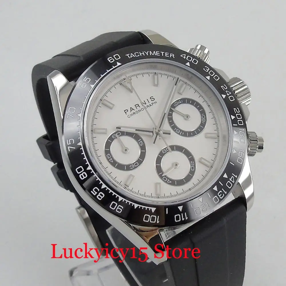 39mm White Dial Chronograph Function Quartz Men's Watch With Rubber Strap Sapphire Glass | Наручные часы