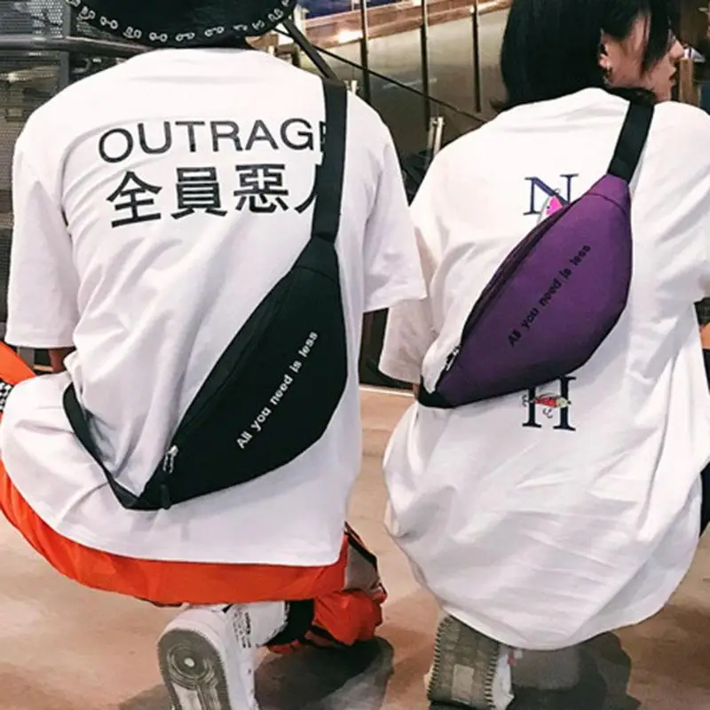 Men Women Canvas Print Letter Harajuku Style Waist Bag Unisex Fanny Pack Chest Packs Money Belt Buik Tasje Belly Bags Purse Chic | Багаж и