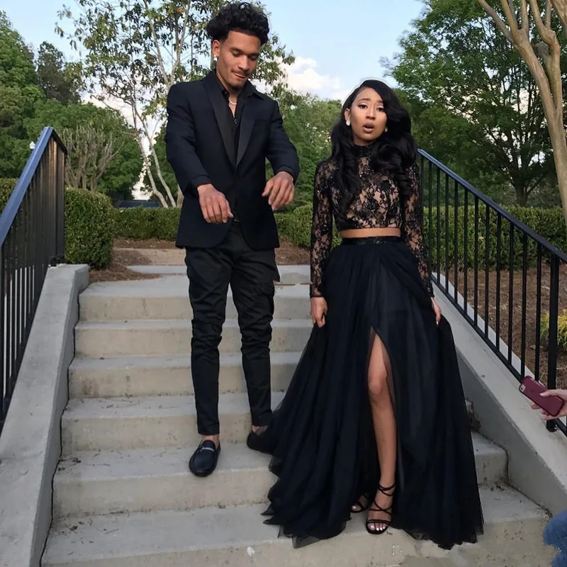 Black Robe De Soiree A-line Long Sleeves Tulle Lace Slit Two Pieces Sexy Long Party Prom Dresses Prom Gown Evening Dresses
Black Robe De Soiree A-line Long Sleeves Tulle Lace Slit Two Pieces Sexy Long Party Prom Dresses Prom Gown Evening Dresses