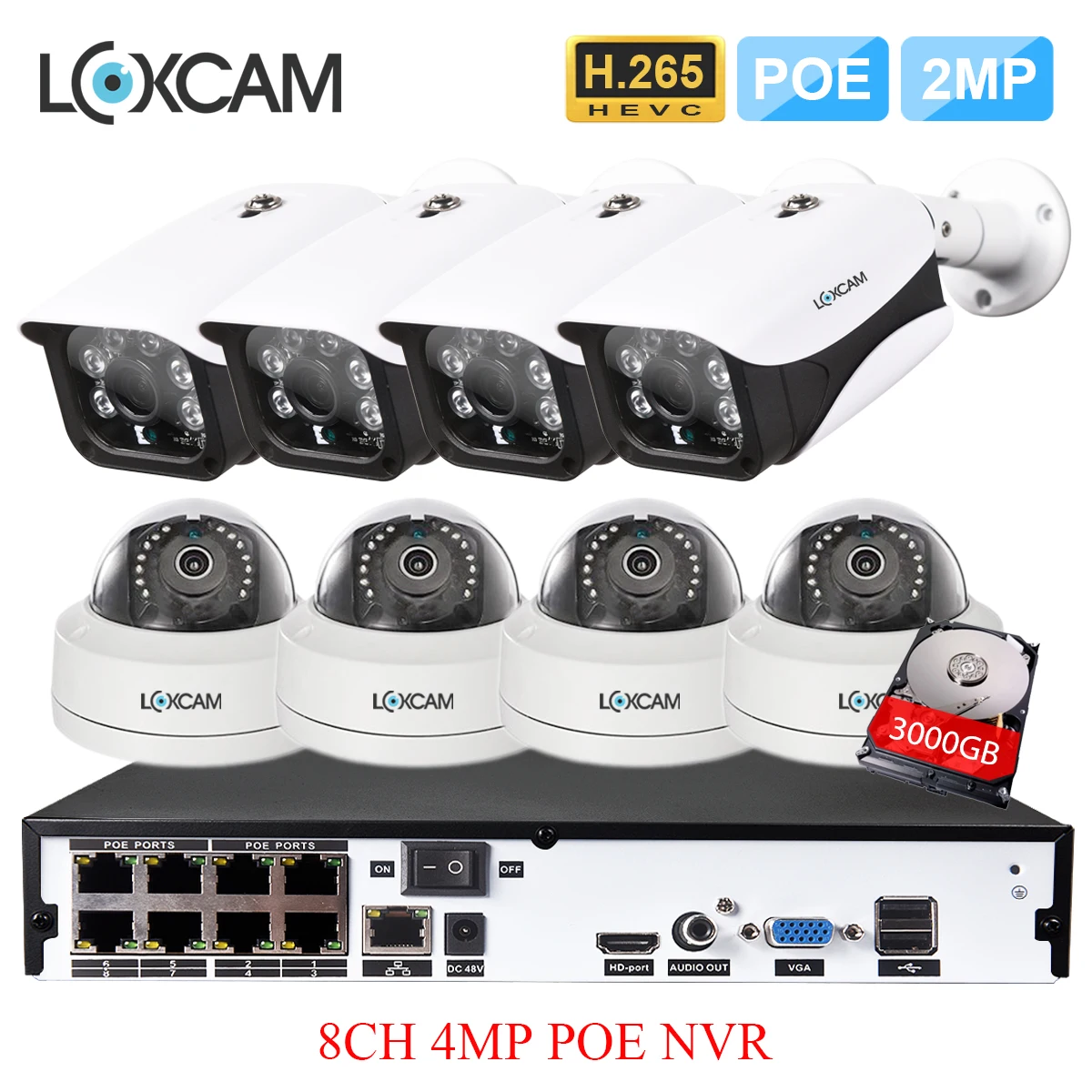 H.265 8CH 4MP CCTV POE система NVR @ 25fps 1920P 2MP IP66 в/на открытом воздухе Водонепроницаемый IP