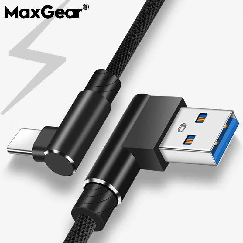 USB-кабель MaxGear Type-C 90 градусов 1 м 2 3 для быстрой зарядки L-образный шнур передачи