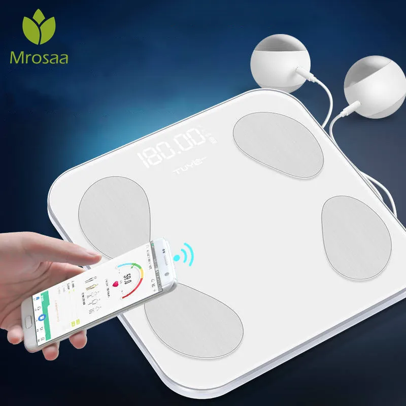Фото Весы с Bluetooth напольные весы для ванной умные подсветкой ИМТ вес тела 4/8 электроды