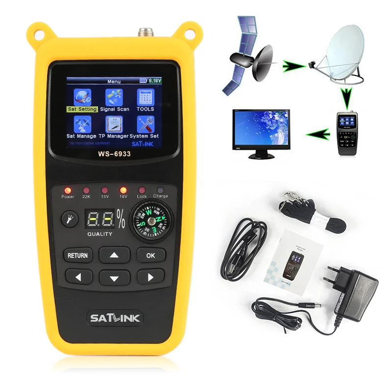 Спутниковый искатель Satlink портативный с 2 1 дюймовым ЖК дисплеем satlink 6933 FTA C & KU