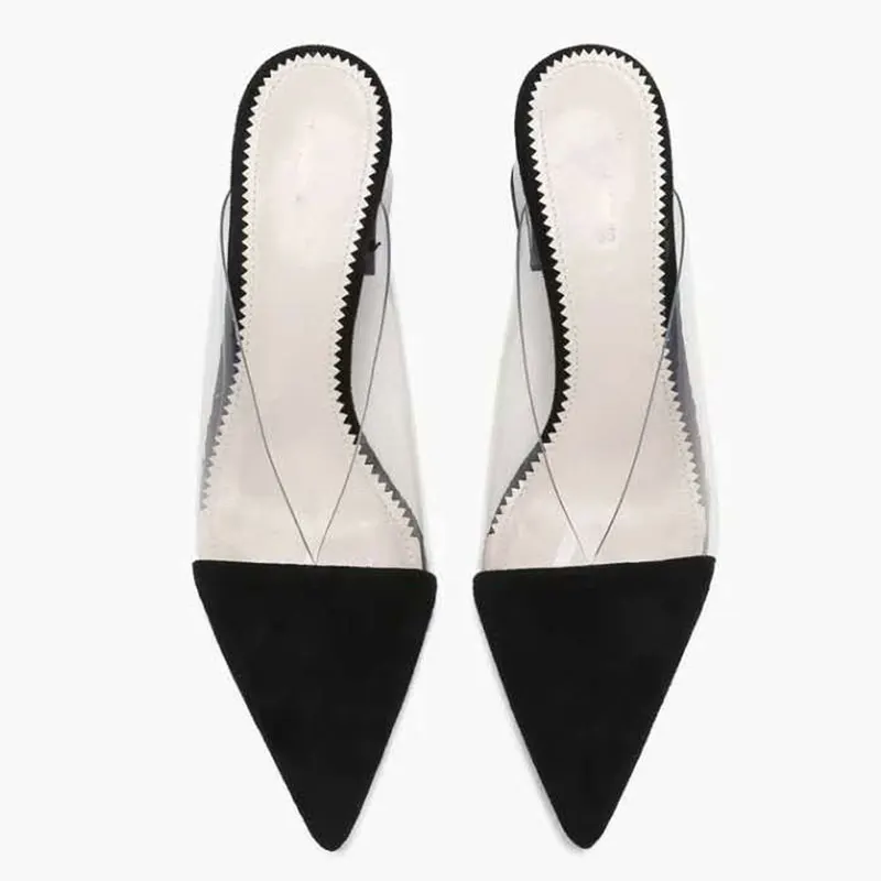 Туфли GENSHUO женские прозрачные на массивном каблуке заостренный носок летние
