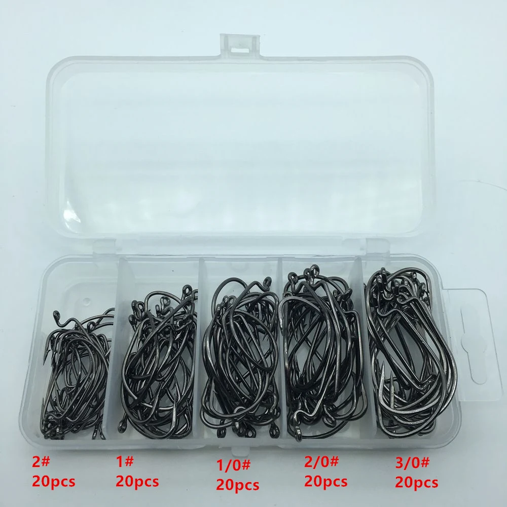 100pcs/box mix size #2-3/0# Soft Worm Bait Hook Crank High Carbon Steel Hooks Fishhook Size Lure For Texas Rig Fishing
100pcs/box mix size #2-3/0# Soft Worm Bait Hook Crank High Carbon Steel Hooks Fishhook Size Lure For Texas Rig Fishing