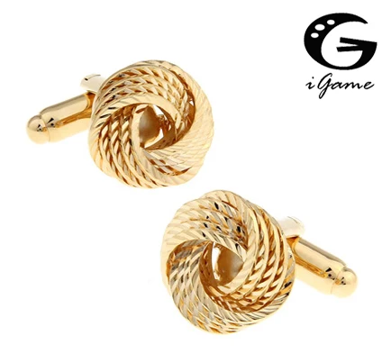 

iGame Men Gift Knot Cuff Links Golden Color Copper Material Fashion Metal Knot Design Free Shipping