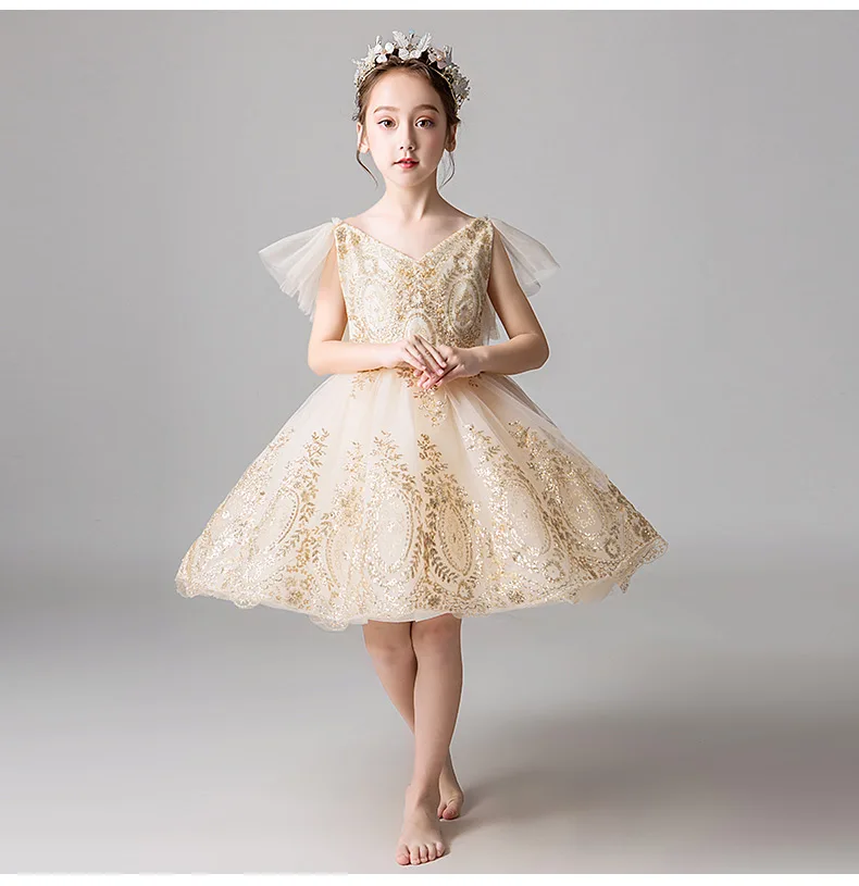 Gold Sequin Tulle Girls Party Dress V-Neck Flower Girl Dress For Wedding Kids Pageant Costume Princess First Communion Dresses
Gold Sequin Tulle Girls Party Dress V-Neck Flower Girl Dress For Wedding Kids Pageant Costume Princess First Communion Dresses