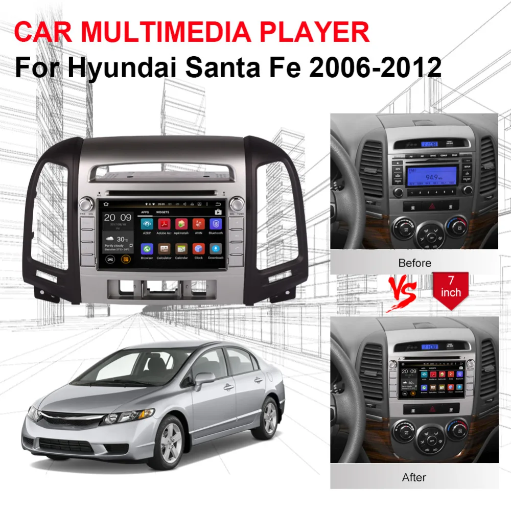 Android 7 1/8 0 Octa Core 4GB RAM автомобильный DVD плеер для Hyundai Santa Fe 2006 2007 2008 2012 автомобильное