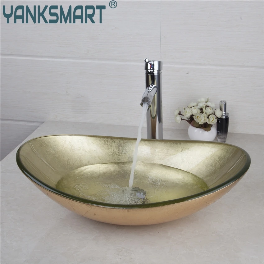 YANKSMART Yellow Oval Glass Washroom Basin Vessel Vanity Sink Bathroom Mixer Basin Washbasin Brass chrome Faucet Set w/ Drain
YANKSMART Yellow Oval Glass Washroom Basin Vessel Vanity Sink Bathroom Mixer Basin Washbasin Brass chrome Faucet Set w/ Drain