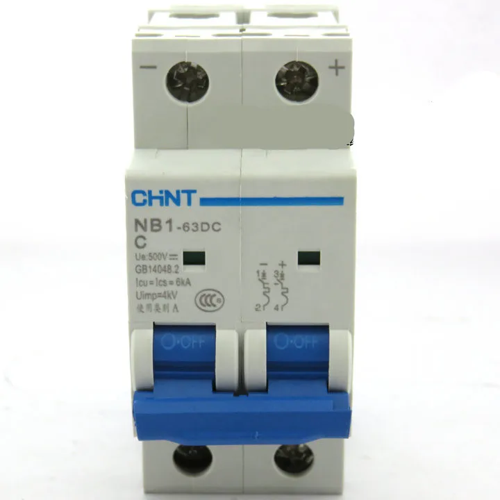 Автоматический выключатель DC500V 2Pole 6Amp 6KA CHNT NB1-63 DC MCB для солнечных фотогальванических систем
Автоматический выключатель DC500V 2Pole 6Amp 6KA CHNT NB1-63 DC MCB для солнечных фотогальванических систем