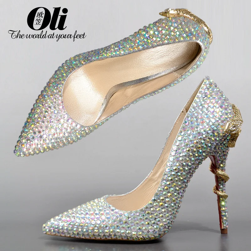 Sexy pointed toe high-heeled shoes rhinestone wedding shoes gold gem thin heels genuine leather shallow mouth silver autumn
Sexy pointed toe high-heeled shoes rhinestone wedding shoes gold gem thin heels genuine leather shallow mouth silver autumn