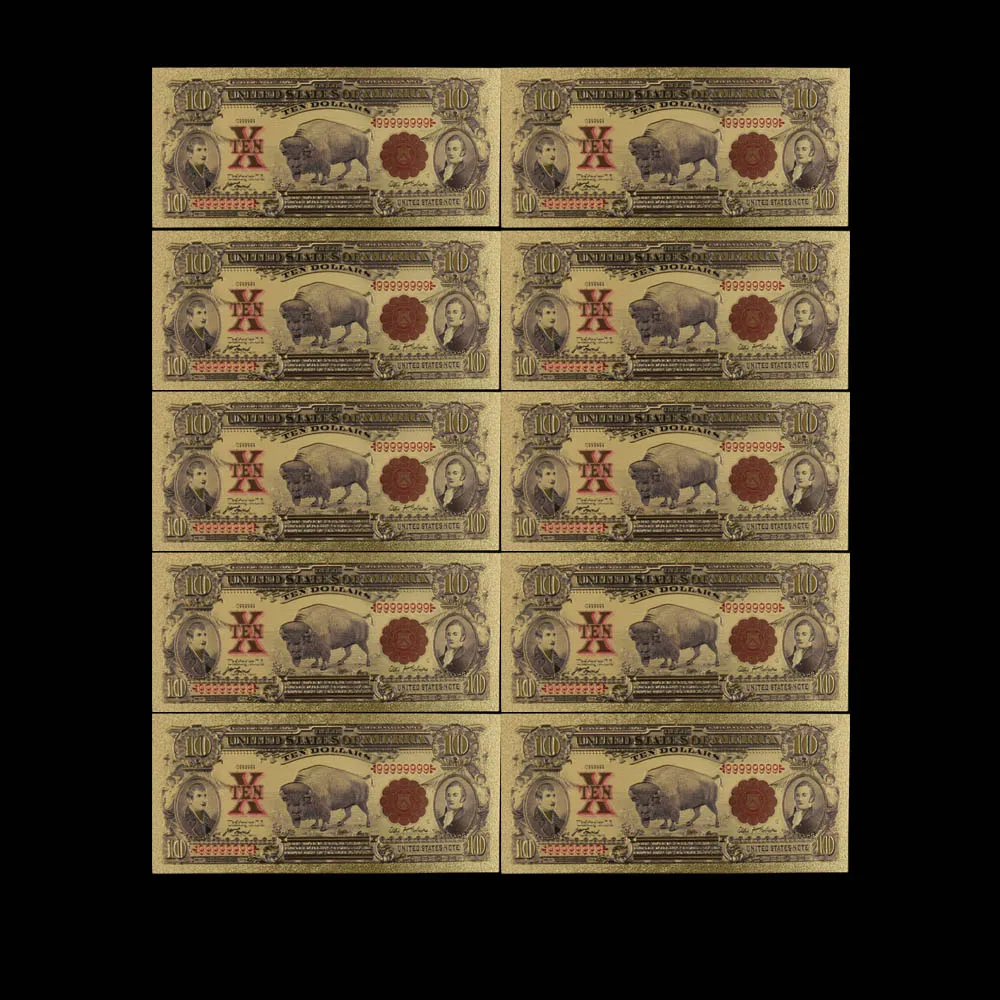 10pcs/set American 24k Gold Banknote 10 USD Paper Money Note Collections Art Gift America Dollar Decoration
10pcs/set American 24k Gold Banknote 10 USD Paper Money Note Collections Art Gift America Dollar Decoration