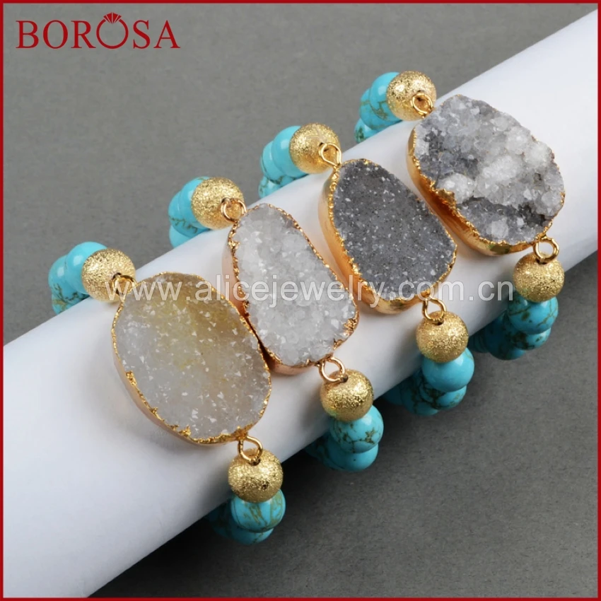 BOROSA Natural Crystal Druzy geode stone Bracelet With10mm Greenish Sky Blue Stone handcraft Adjustable bracelet G0297
BOROSA Natural Crystal Druzy geode stone Bracelet With10mm Greenish Sky Blue Stone handcraft Adjustable bracelet G0297
