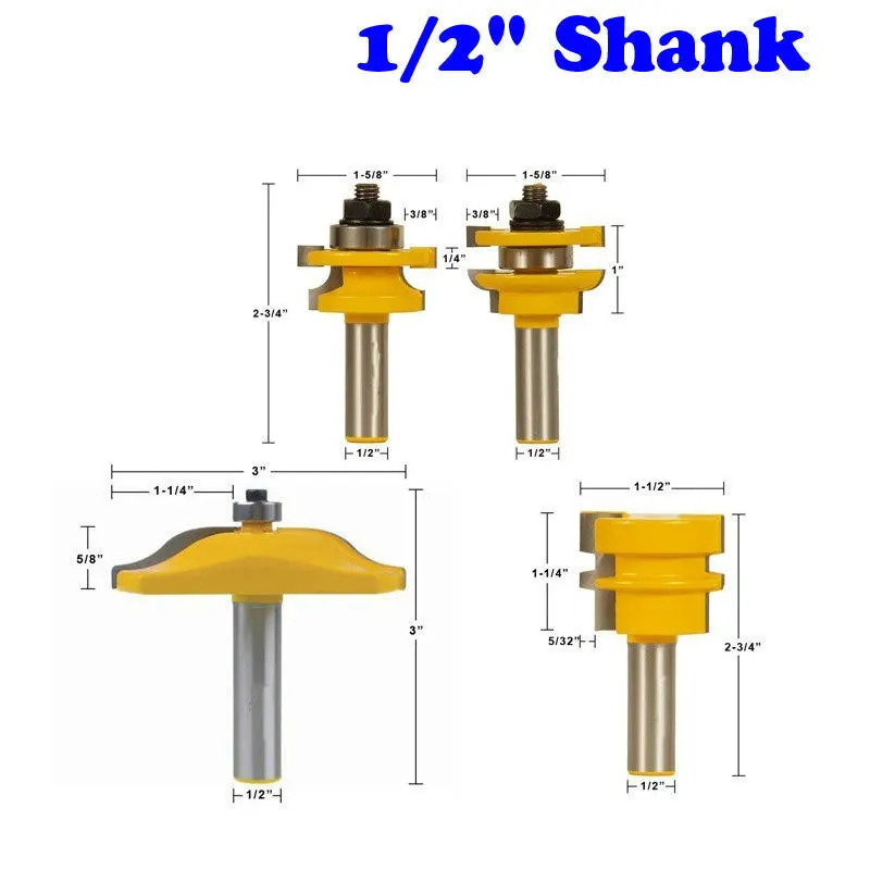 Cabinet Door Router 4 Bit Set - Rail & Stile Panel Raiser & Glue Joint Woodworking cutter Tenon Cutter for Woodworking Tools
Cabinet Door Router 4 Bit Set - Rail & Stile Panel Raiser & Glue Joint Woodworking cutter Tenon Cutter for Woodworking Tools