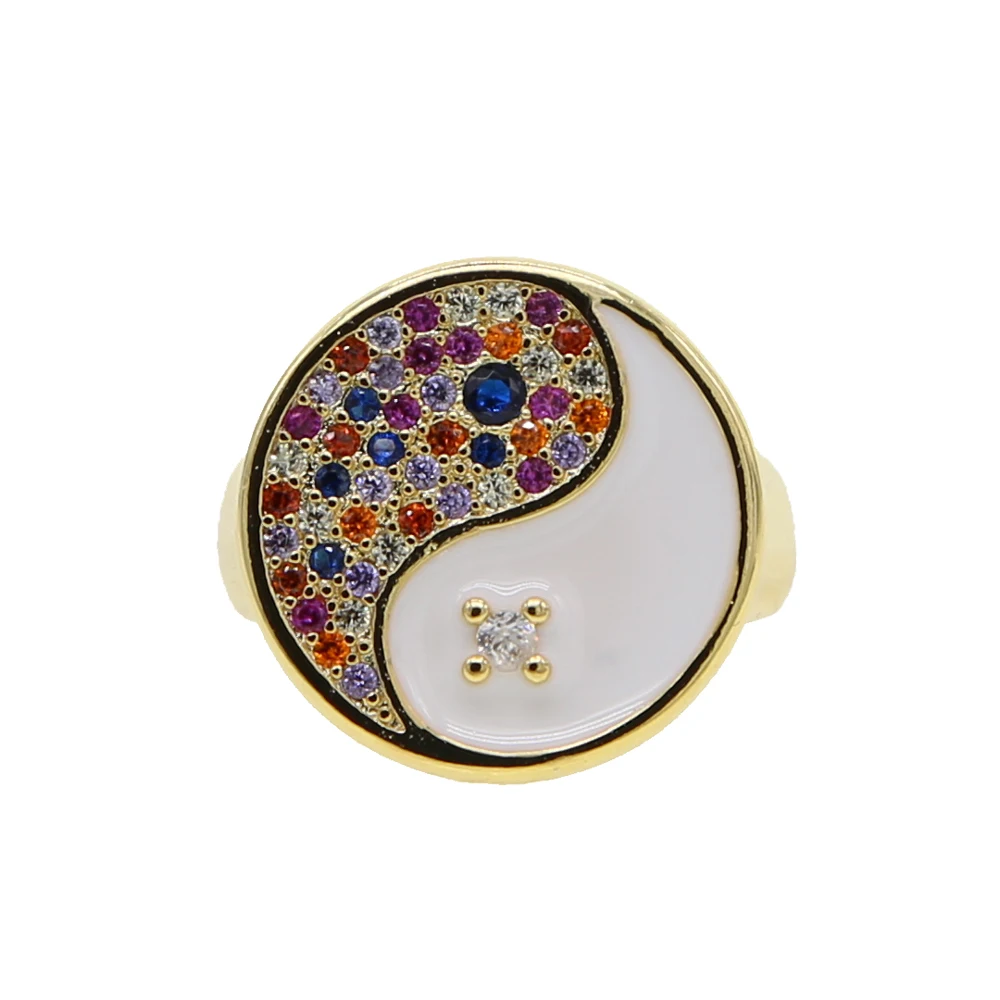 Простое круглое эмалированное белое Радужное разноцветное кольцо Инь-Ян с
