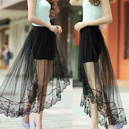2018 New Fashion Elegant Women High Low Skirts Formal Ladies Bridesmaid Party Prom Mesh Skirt Stock | Женская одежда