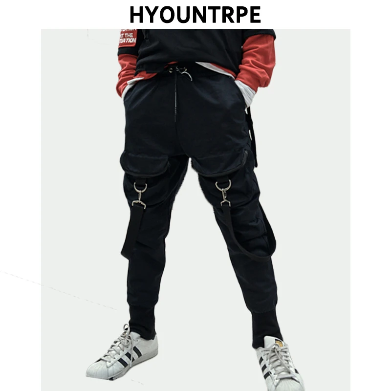 

Pockets Harem Pant Mens Hip Hop Elastic Waist Cargo Pants High Street Ankle Banded Fashion Black Punk Design Joggers Sweatpants