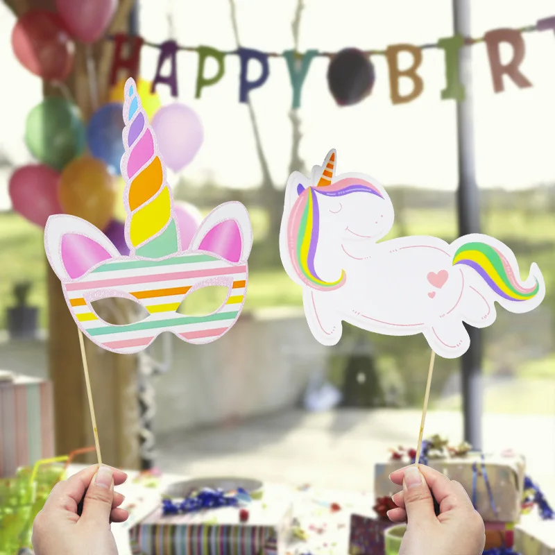 10 шт. Единорог Photo Booth прекрасный Бумага DIY День рождения украшения для душа