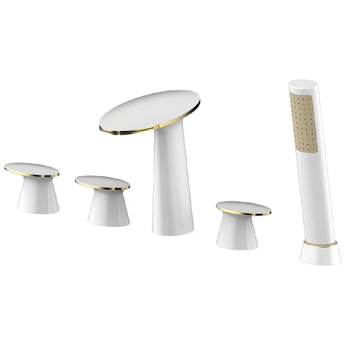 Contemporary White gold Five Holes widespread waterfall Bathtub shower Faucet with Hand Shower deck mounted
Contemporary White gold Five Holes widespread waterfall Bathtub shower Faucet with Hand Shower deck mounted