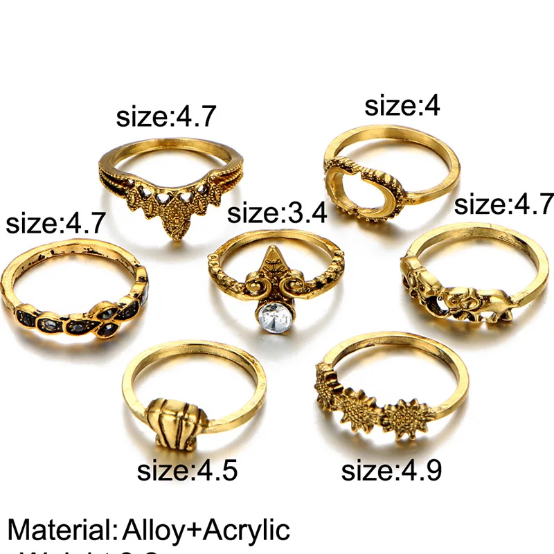 7 шт./компл. кольцо на фаланг пальца с кристаллами для женщин античное золото